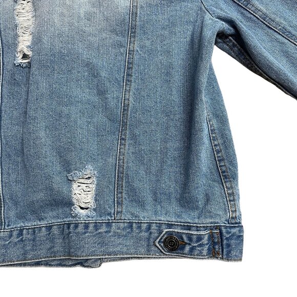 2SABLE JEAN JACKET DISTRESSED BUTTON UP POCKETS SIZE M DENIM BLUE 100% COTTON - Picture 6 of 12